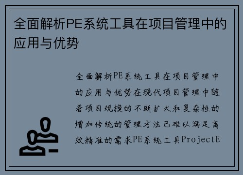 全面解析PE系统工具在项目管理中的应用与优势